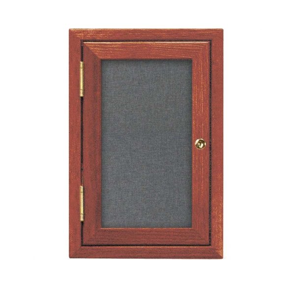 United Visual Products Single Door Enclosed Radius EZ Tack Board, 18"x24", Header, Bronze/Blue UV7010EZ-BLUE-BRONZE